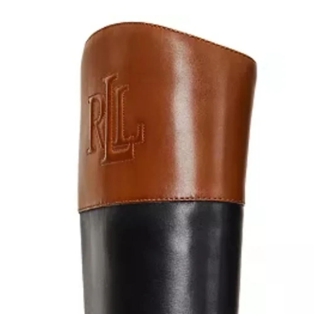 Ralph Lauren Women's Justine II Black and Brown Over the Knee Boots